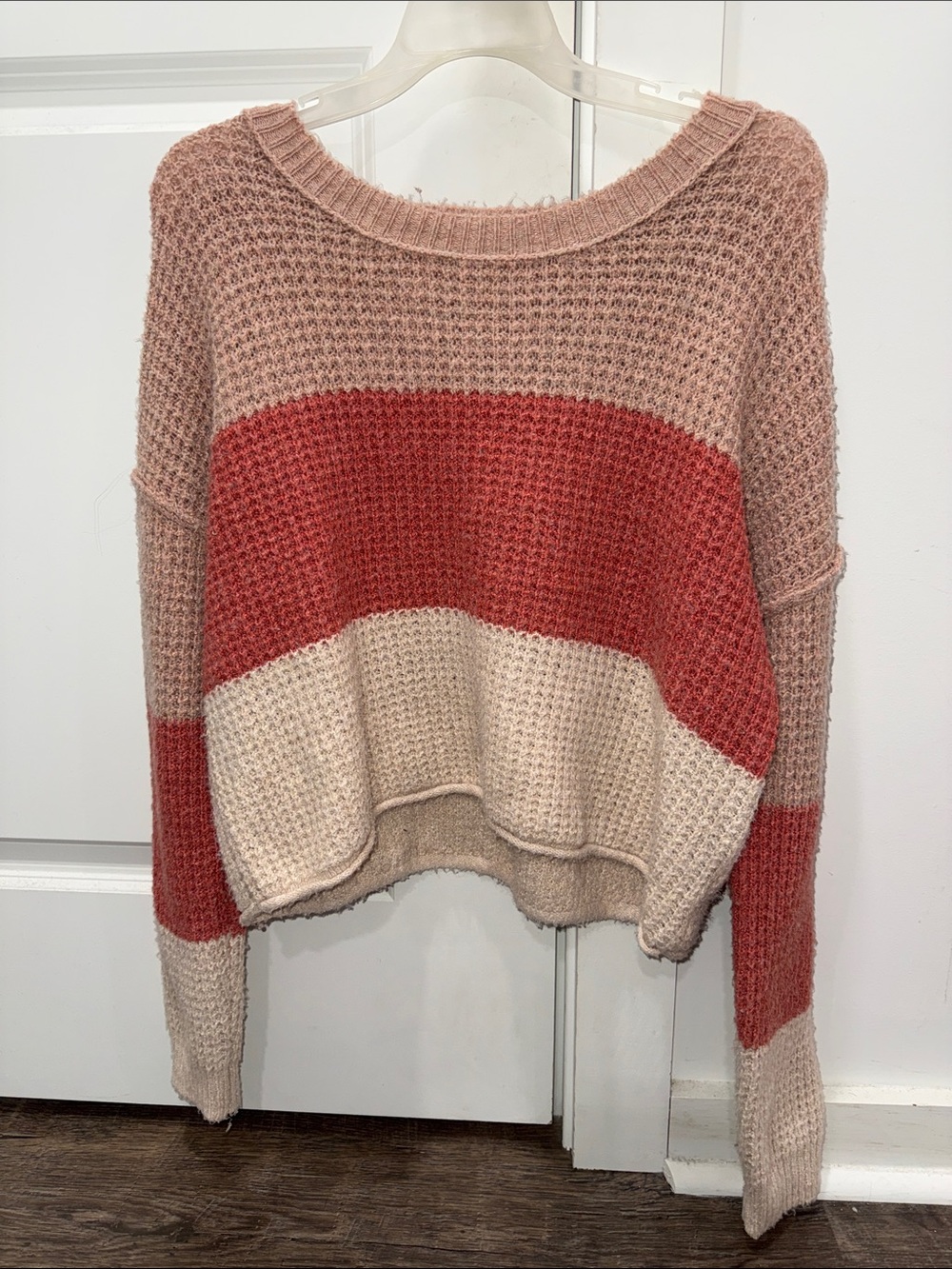 Pink Republic Colorblock Waffle Knit Sweater - Blush & Coral